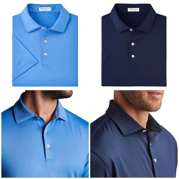 Peter Millar Men's Solid Performance Jersey Golf Polo Bundle Navy/Maritime XL - Picture 15 of 15